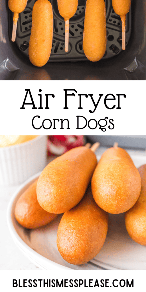 pintrest image with text that reads air fryer corn dogs