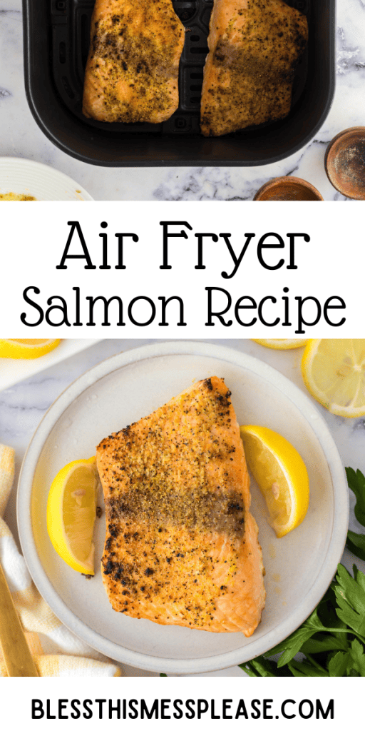pintrest image with text that reads air fryer salmon recipe