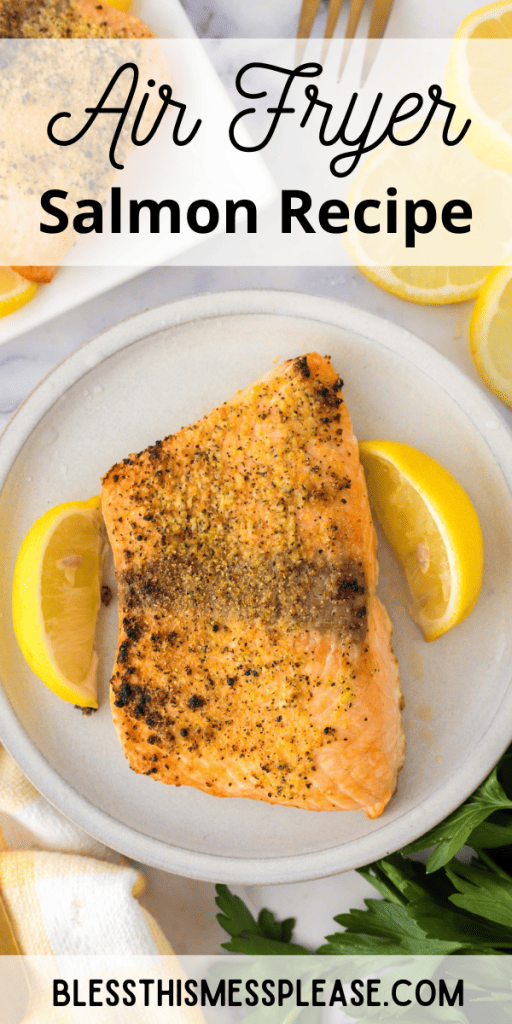 pintrest image with text that reads air fryer salmon recipe