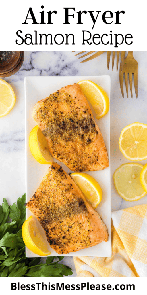 pintrest image with text that reads air fryer salmon recipe