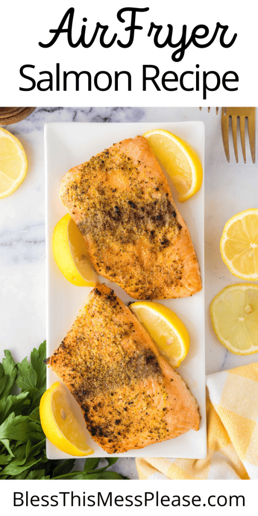 pintrest image with text that reads air fryer salmon recipe
