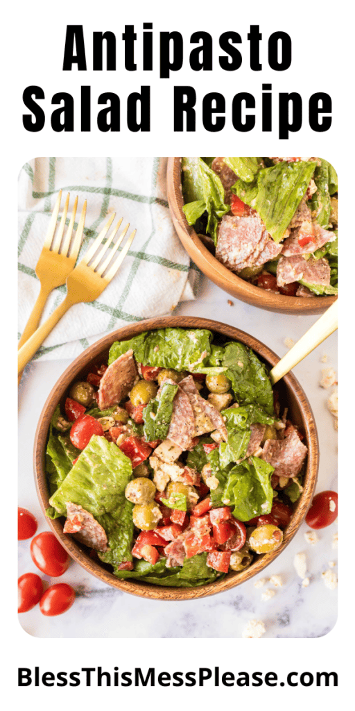 pintrest image with text that reads antipasto salad recipe