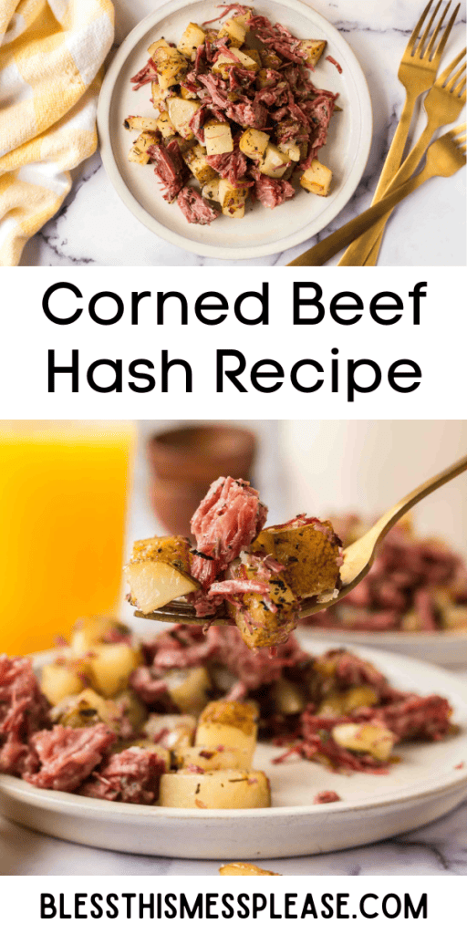pintrest image with text that reads corned beef hash recipe