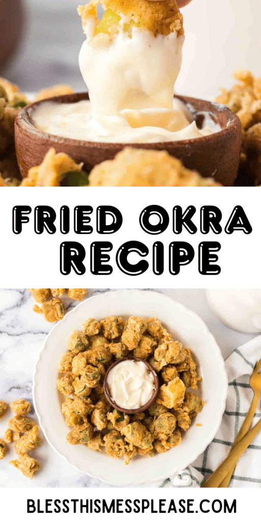 pintrest image with text that reads fried okra recipe