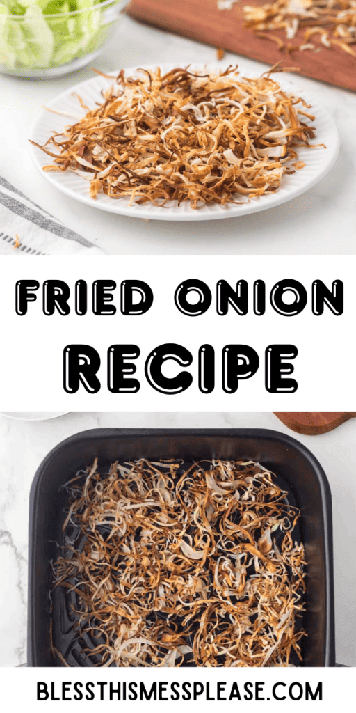 pintrest image with text that reads fried onion recipe