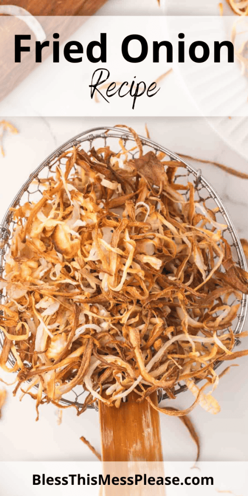 pintrest image with text that reads fried onion recipe