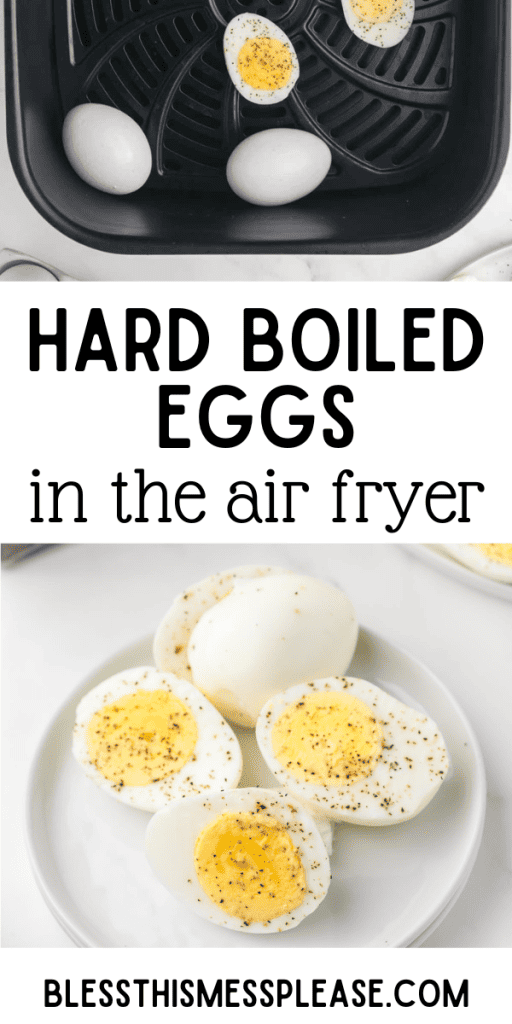 pintrest image with text that reads air fryer hard boiled eggs