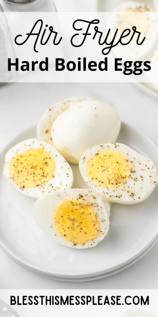 pintrest image with text that reads air fryer hard boiled eggs