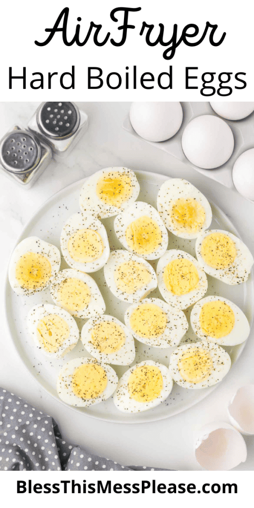 pintrest image with text that reads air fryer hard boiled eggs