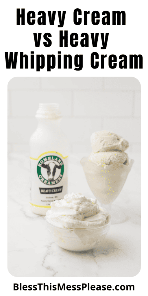 pintrest image with text that reads heavy cream vs heavy whipping cream