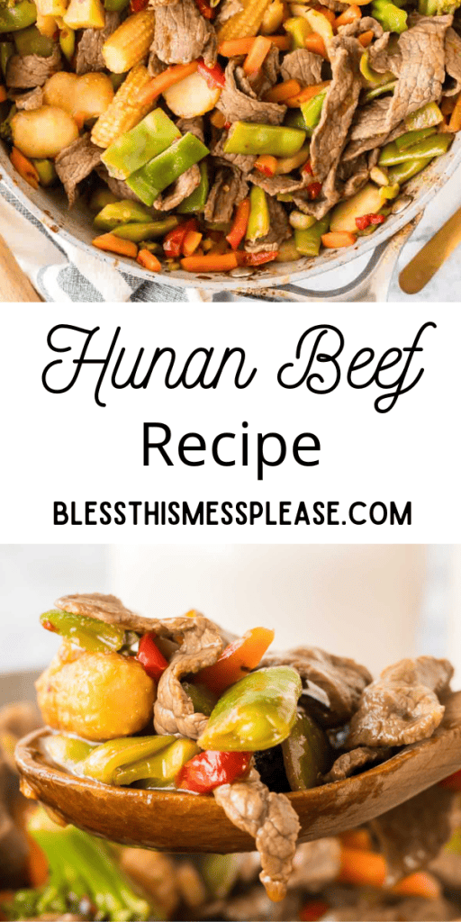 pintrest image with text that reads hunan beef recipe