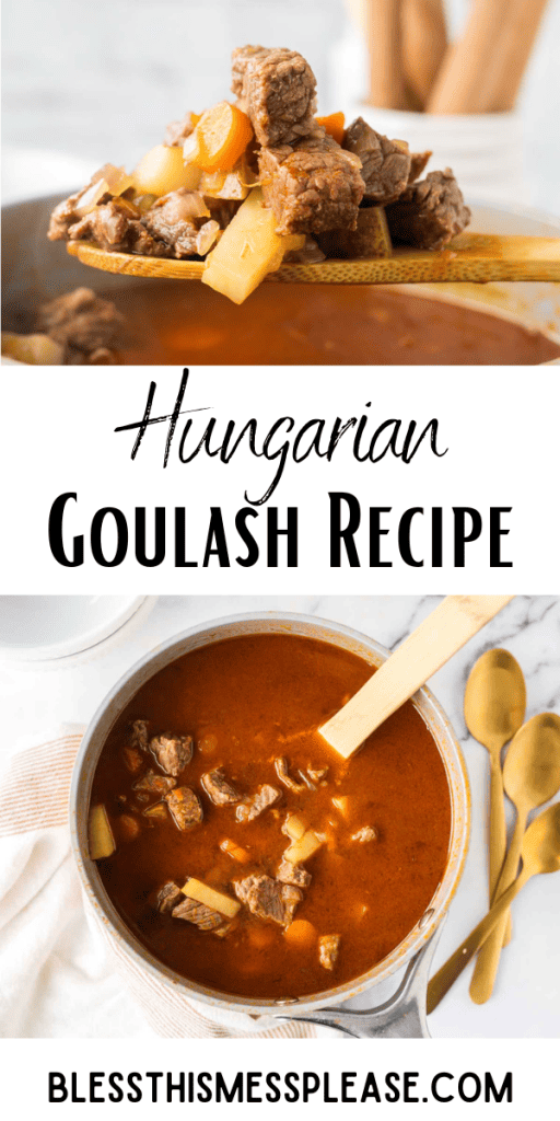 pintrest image with text that reads hungarian goulash recipe