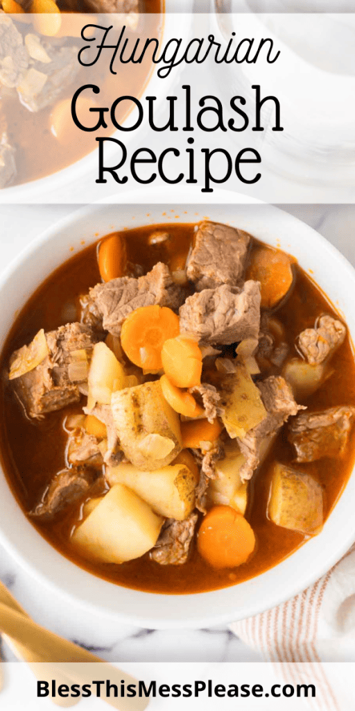 pintrest image with text that reads hungarian goulash recipe