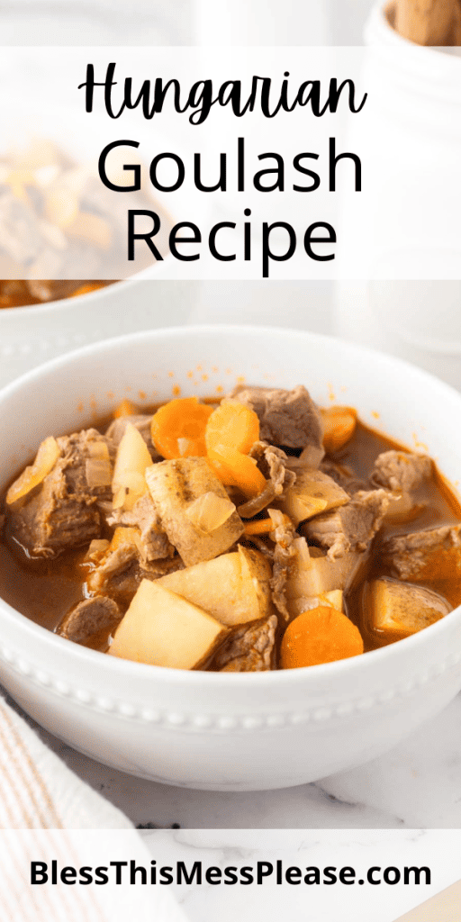 pintrest image with text that reads hungarian goulash recipe