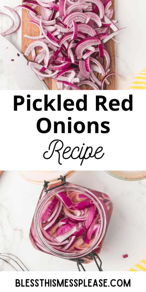 pintrest image with text that reads pickled red onions