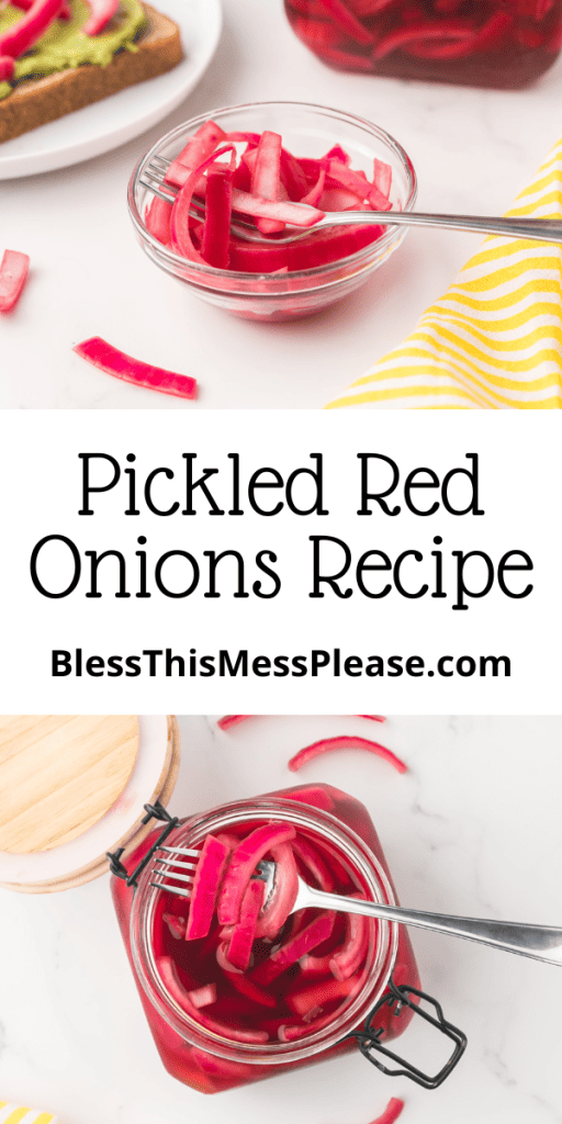 pintrest image with text that reads pickled red onions