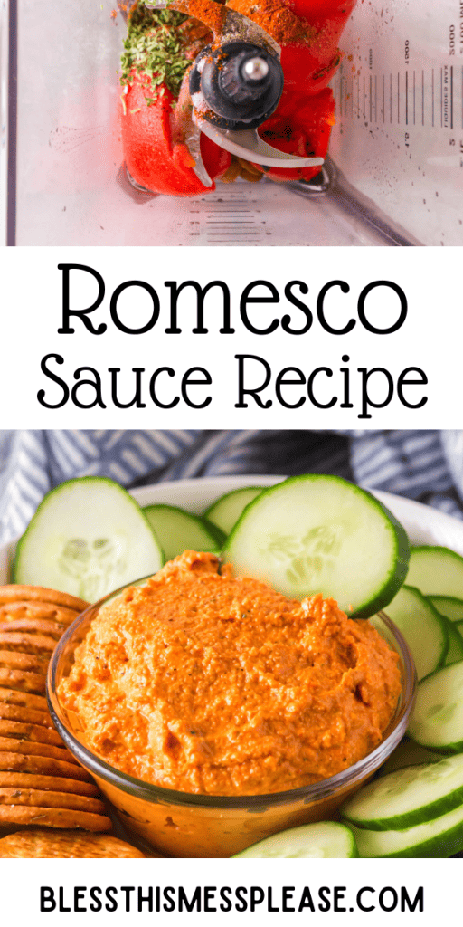 pintrest image with text that reads romesco sauce recipe