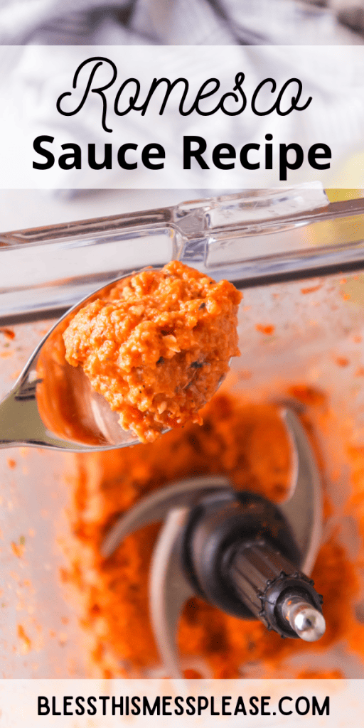 pintrest image with text that reads romesco sauce recipe