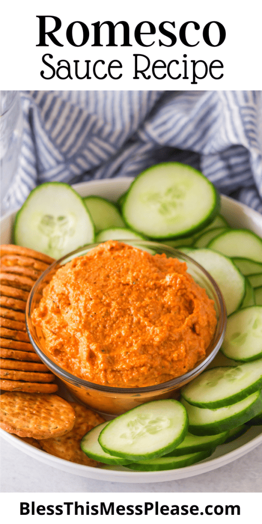 pintrest image with text that reads romesco sauce recipe