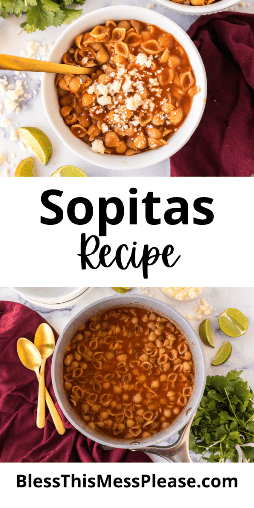 pintrest image with text that reads sopitas recipe