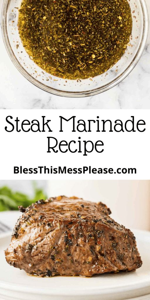 pintrest image with text that reads steak marinade recipe