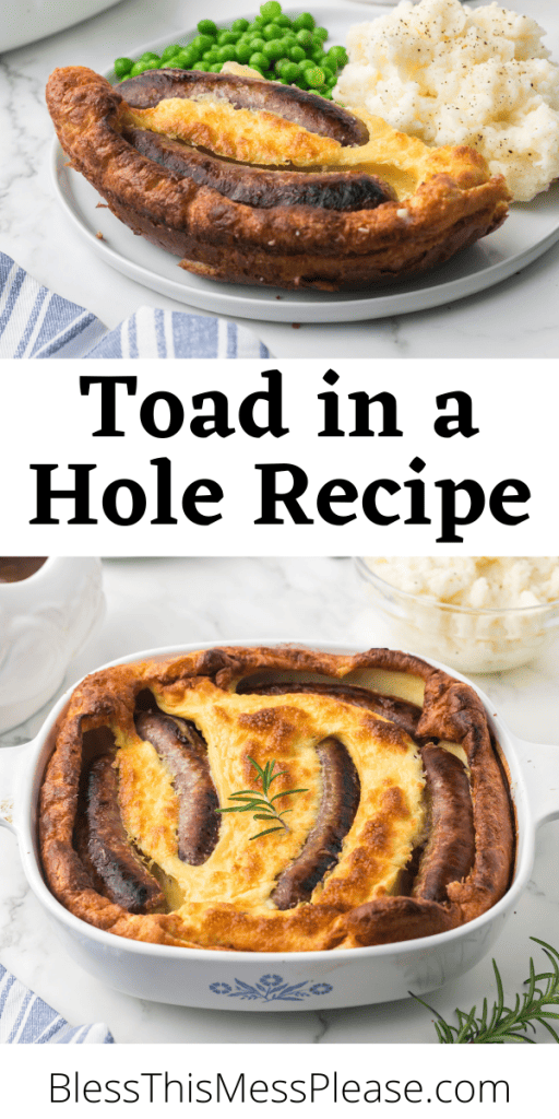 pintrest image with text that reads toad in a hole recipe