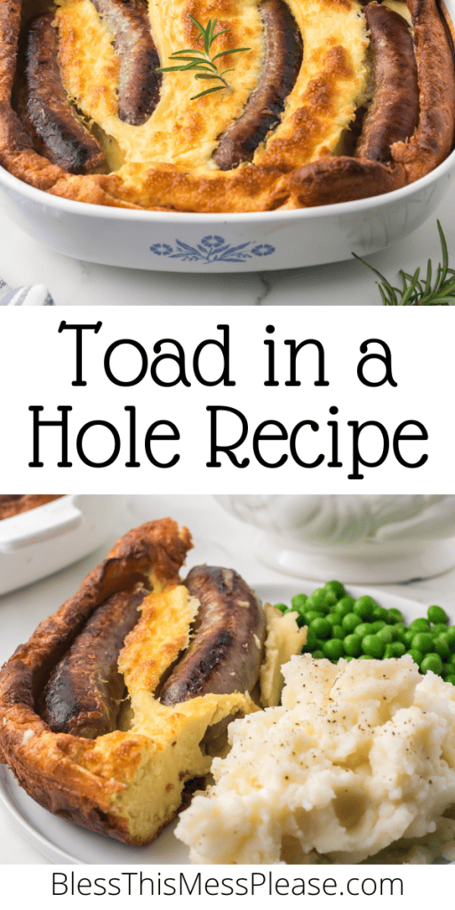 pintrest image with text that reads toad in a hole recipe