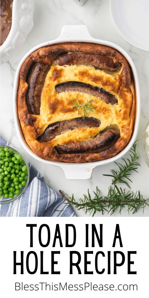 pintrest image with text that reads toad in a hole recipe