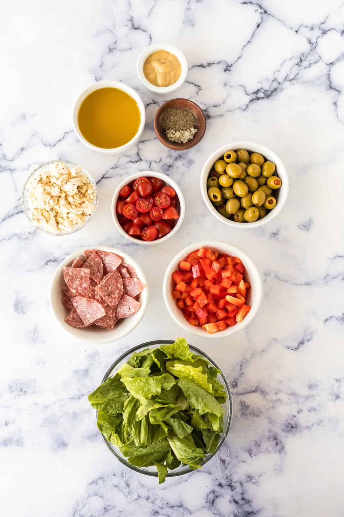 Ingredients for antipasto salad.