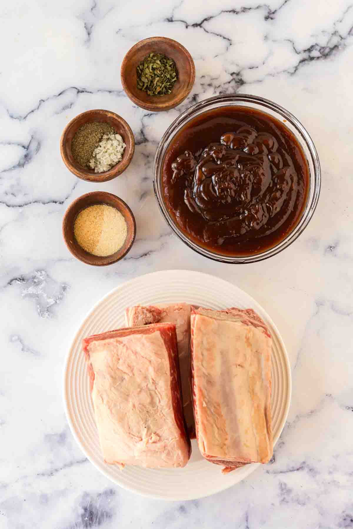 Ingredients for beef short ribs.