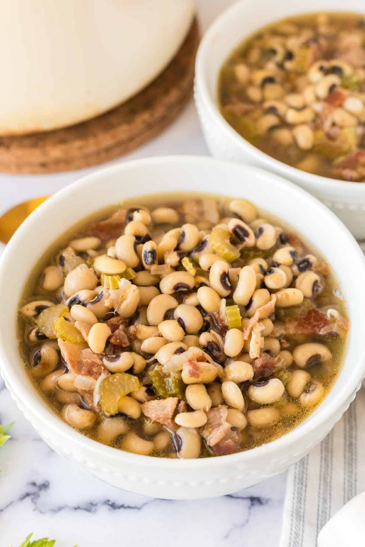 Bowl of black eyed peas soup.