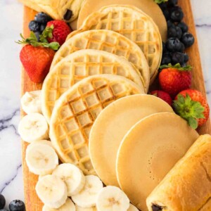 breakfast ingredients on a wooden board