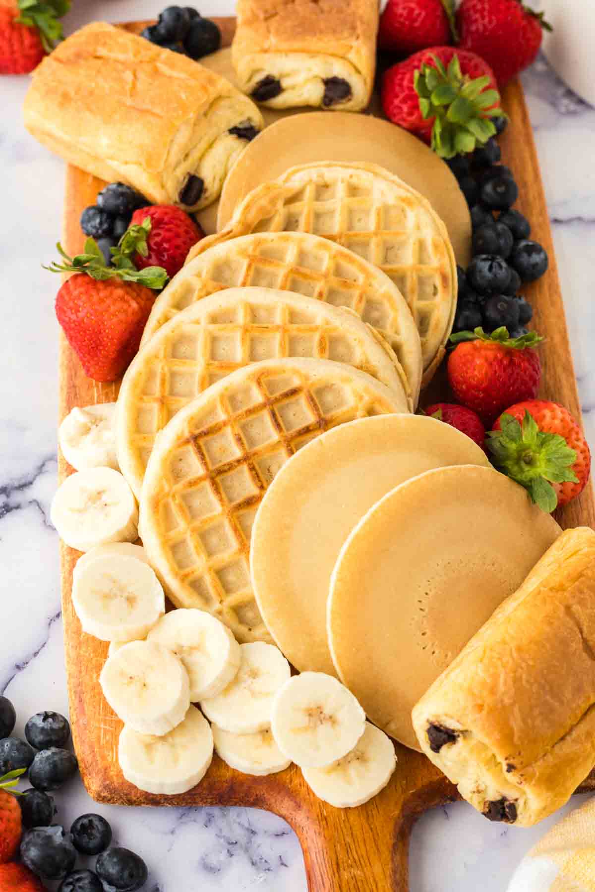 breakfast ingredients on a wooden board