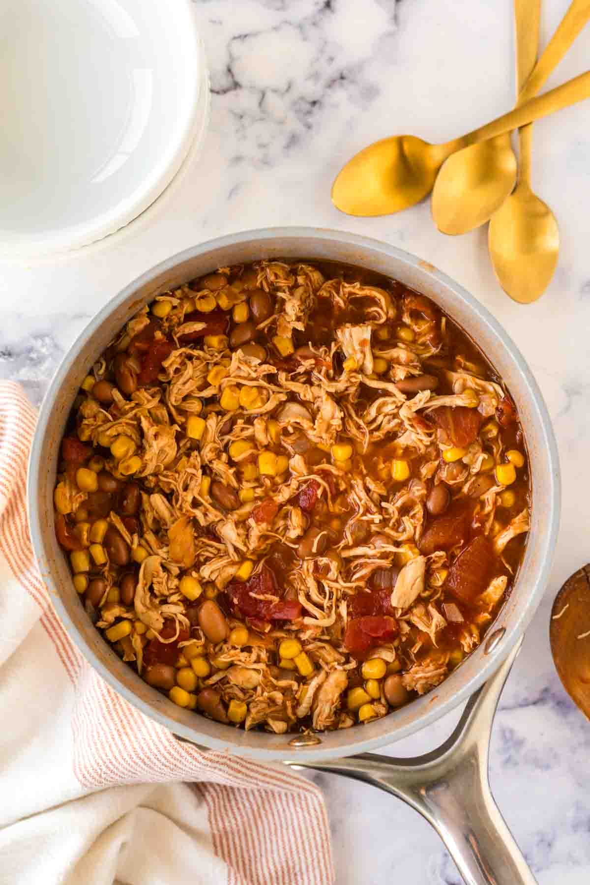 Completed brunswick stew in a large stock pot.