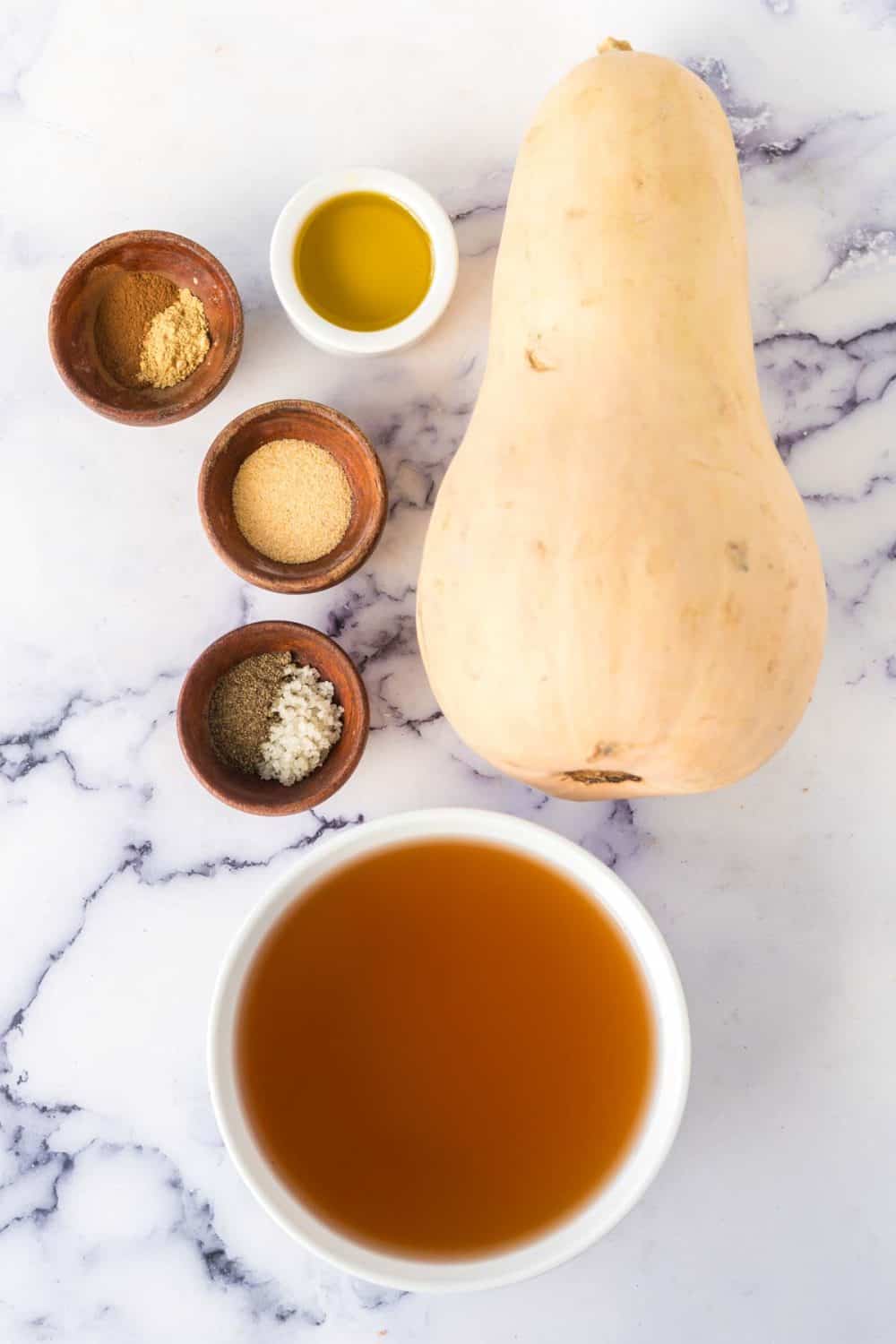 butternut squash soup raw ingredients in small portion dishes