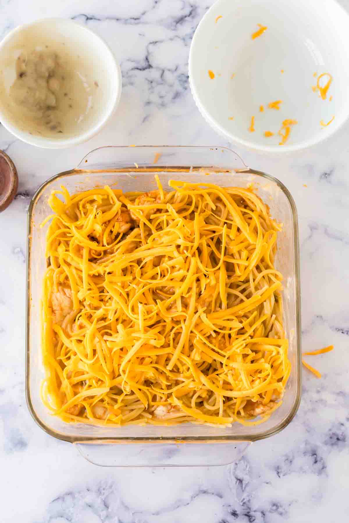 casserole dish with chicken spaghetti recipe