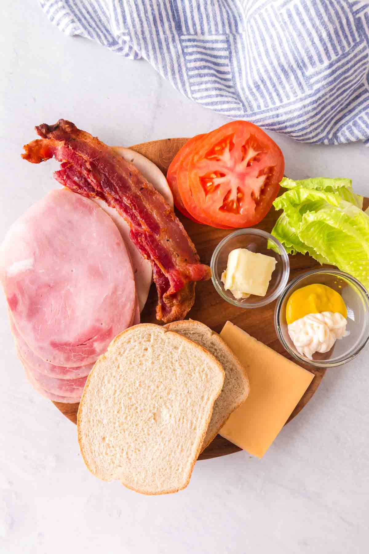 Ingredients for a club sandwich. 