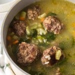 a sauce pan with Italian wedding soup