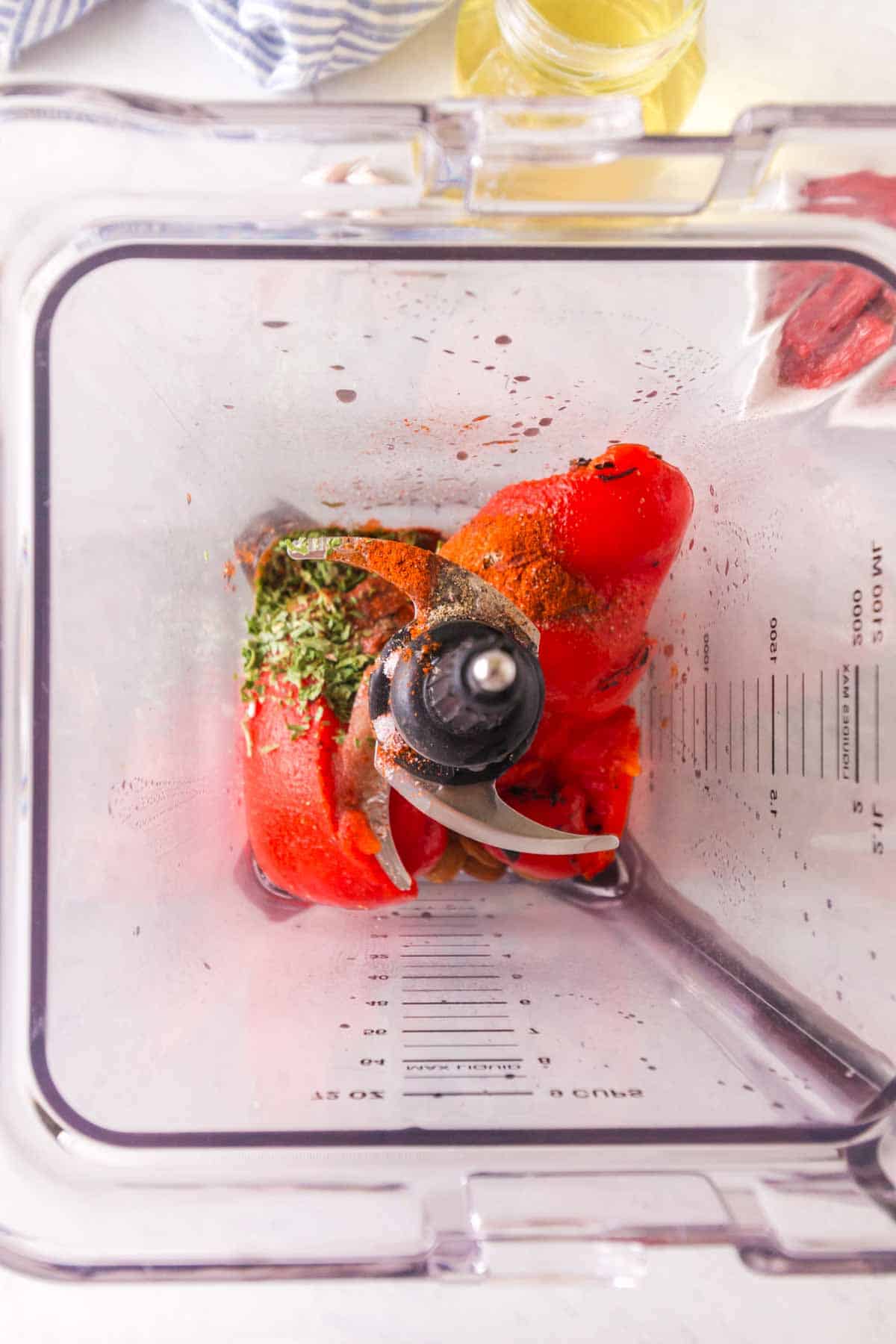 top view of a blender for romesco sauce