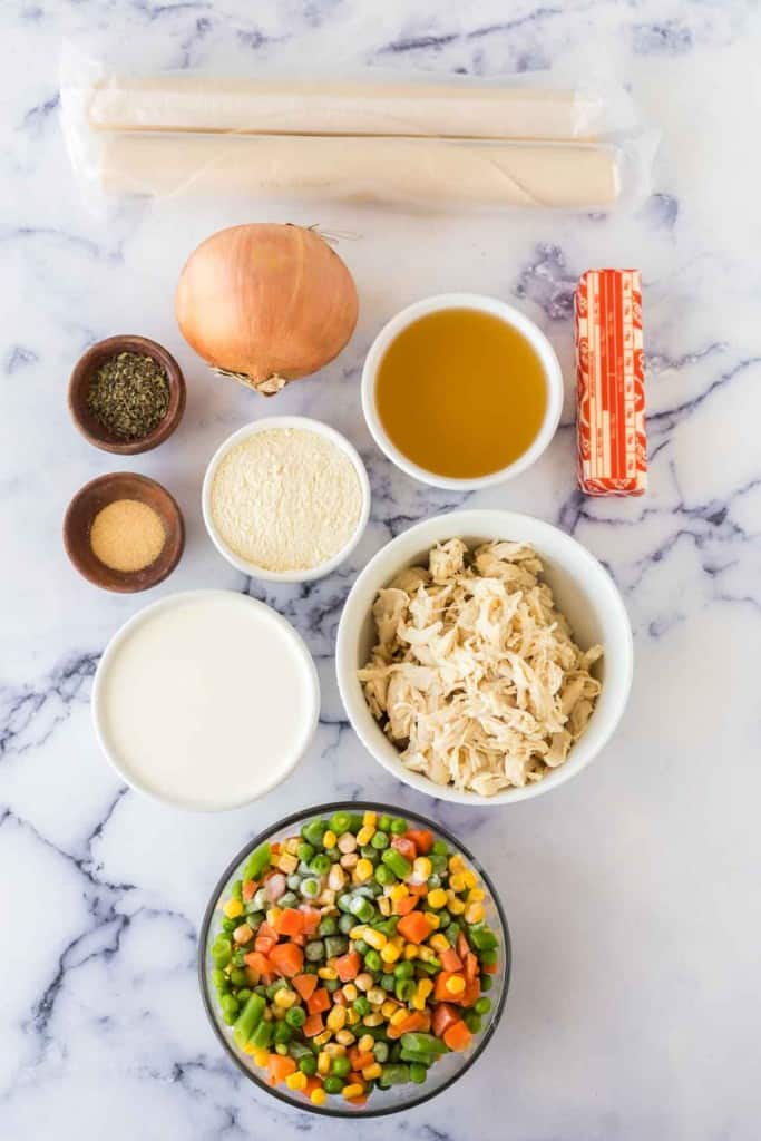 Ingredients for turkey pot pie.