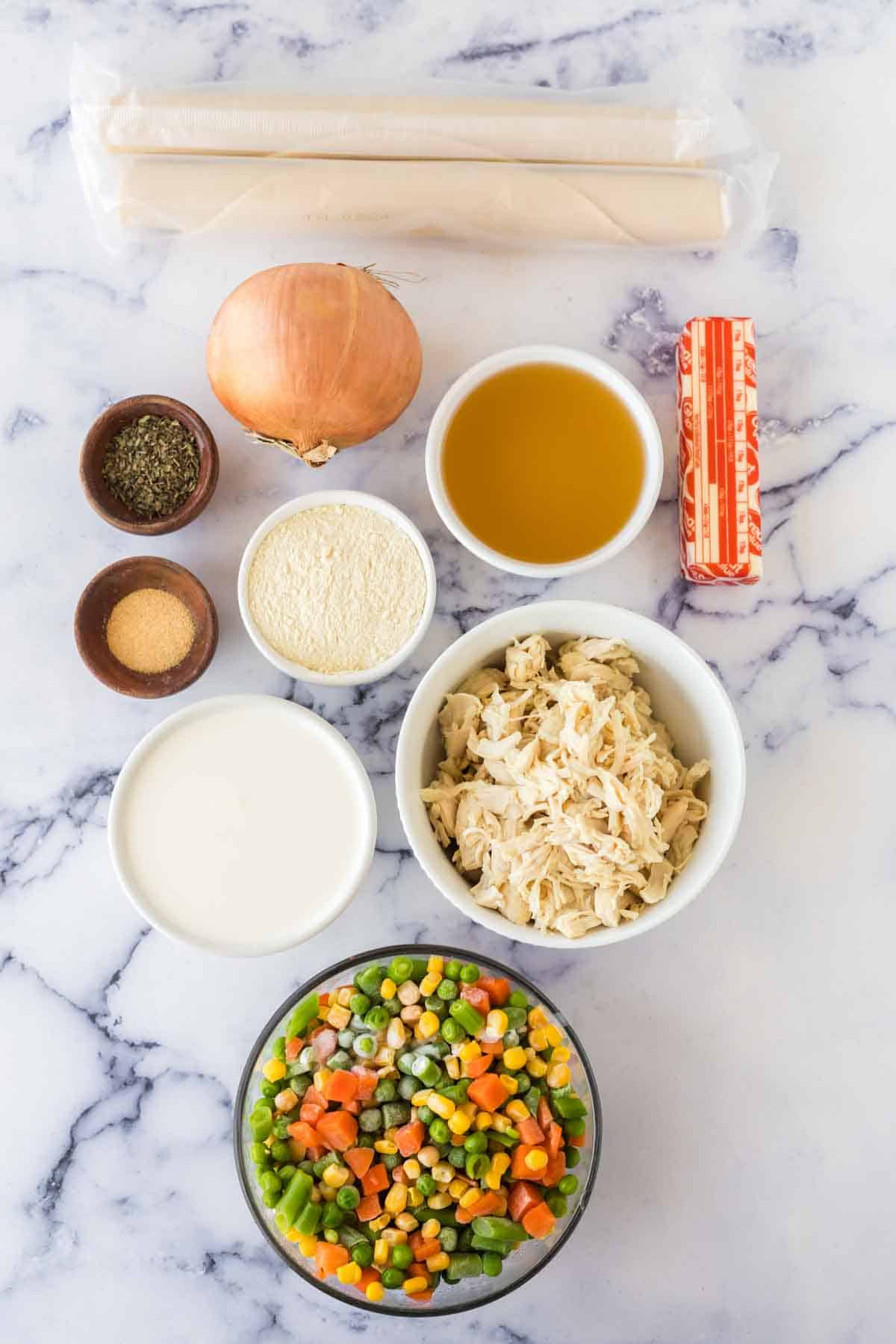 Ingredients for turkey pot pie.