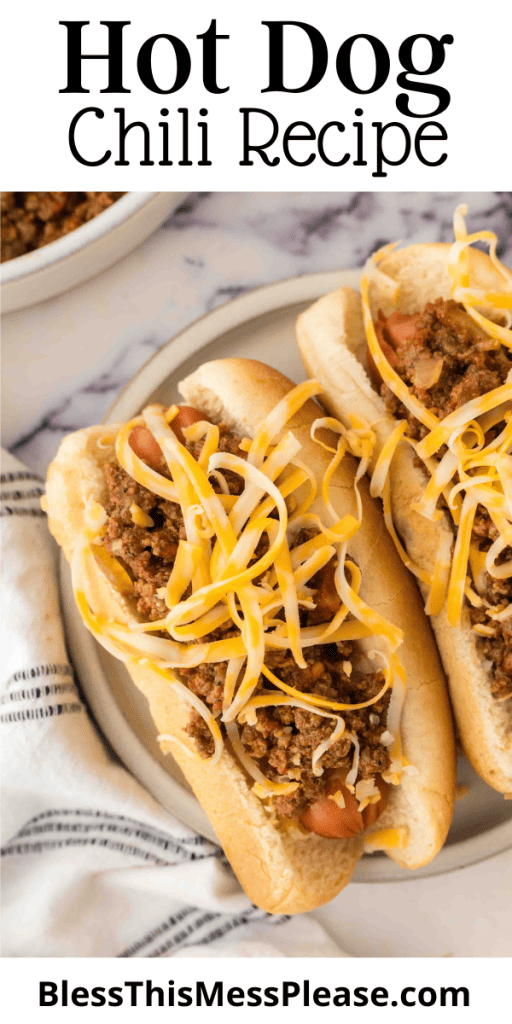 Pinterest post with text that reads hot dog chili recipe.