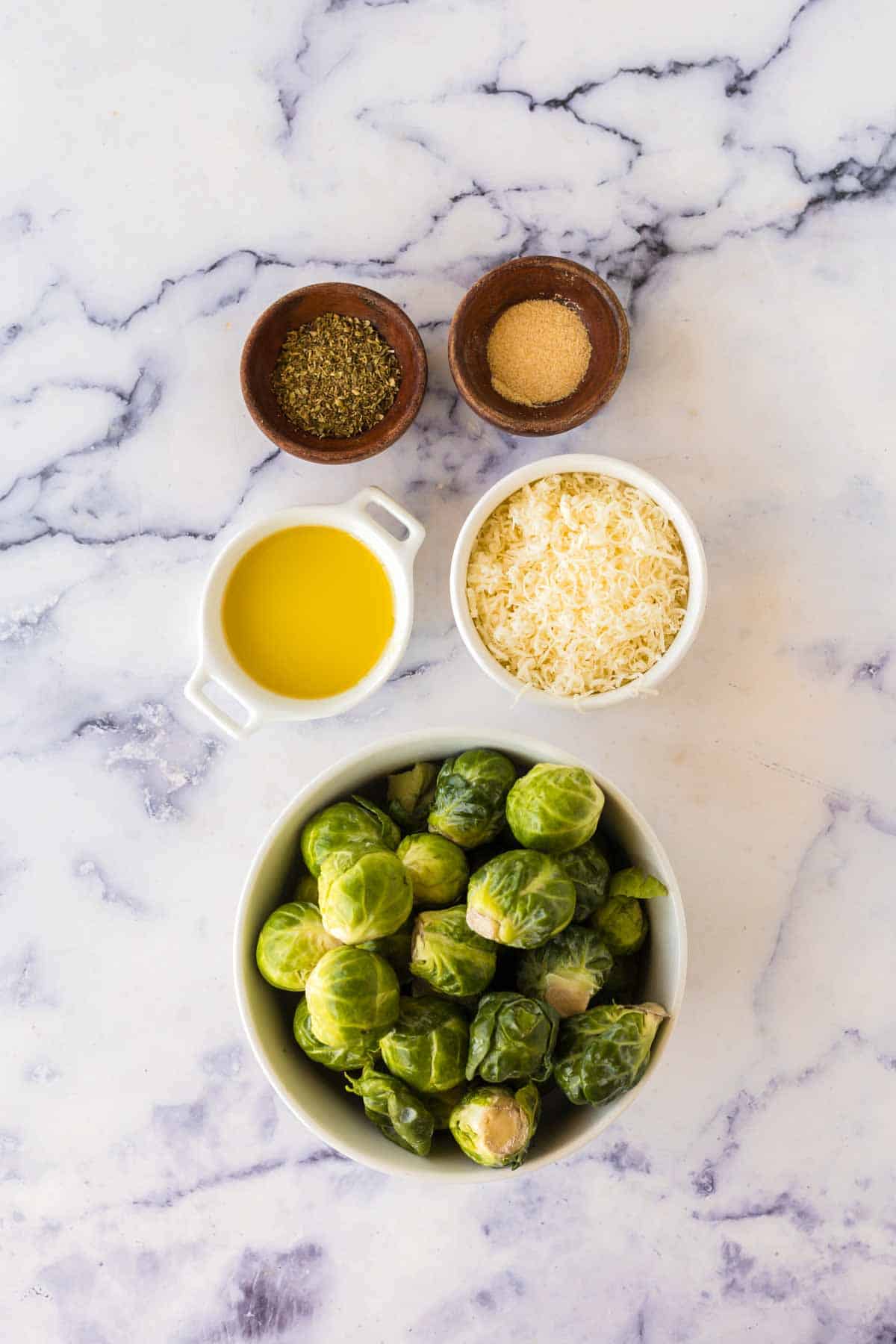 portion dish of air fryer brussel sprouts ingredients