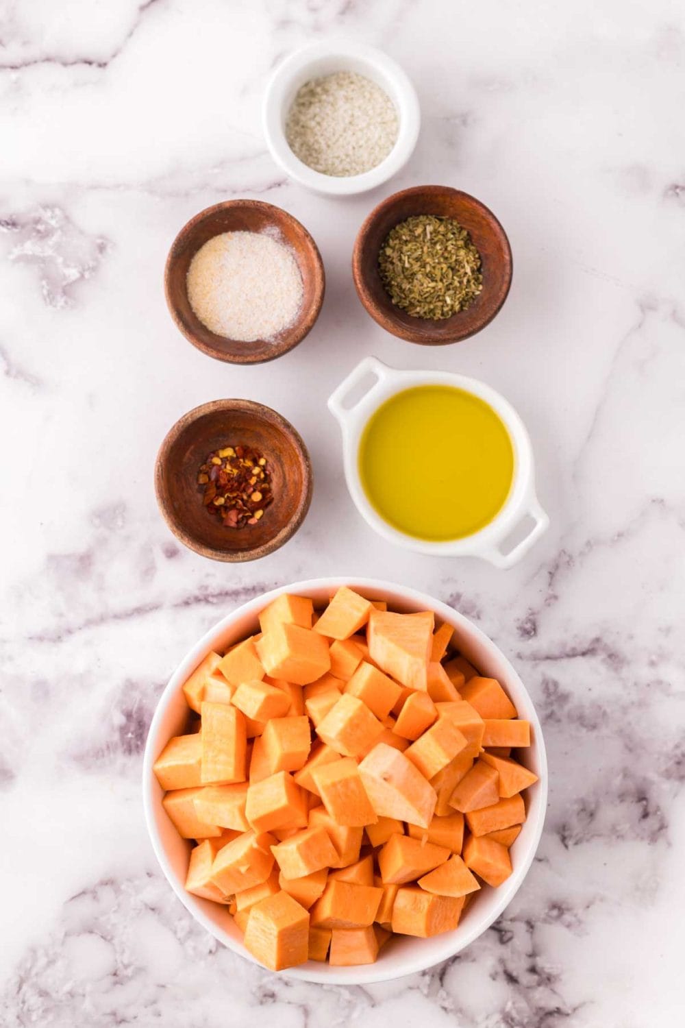 small portion bowls with air fryer sweet potato ingredient recipe