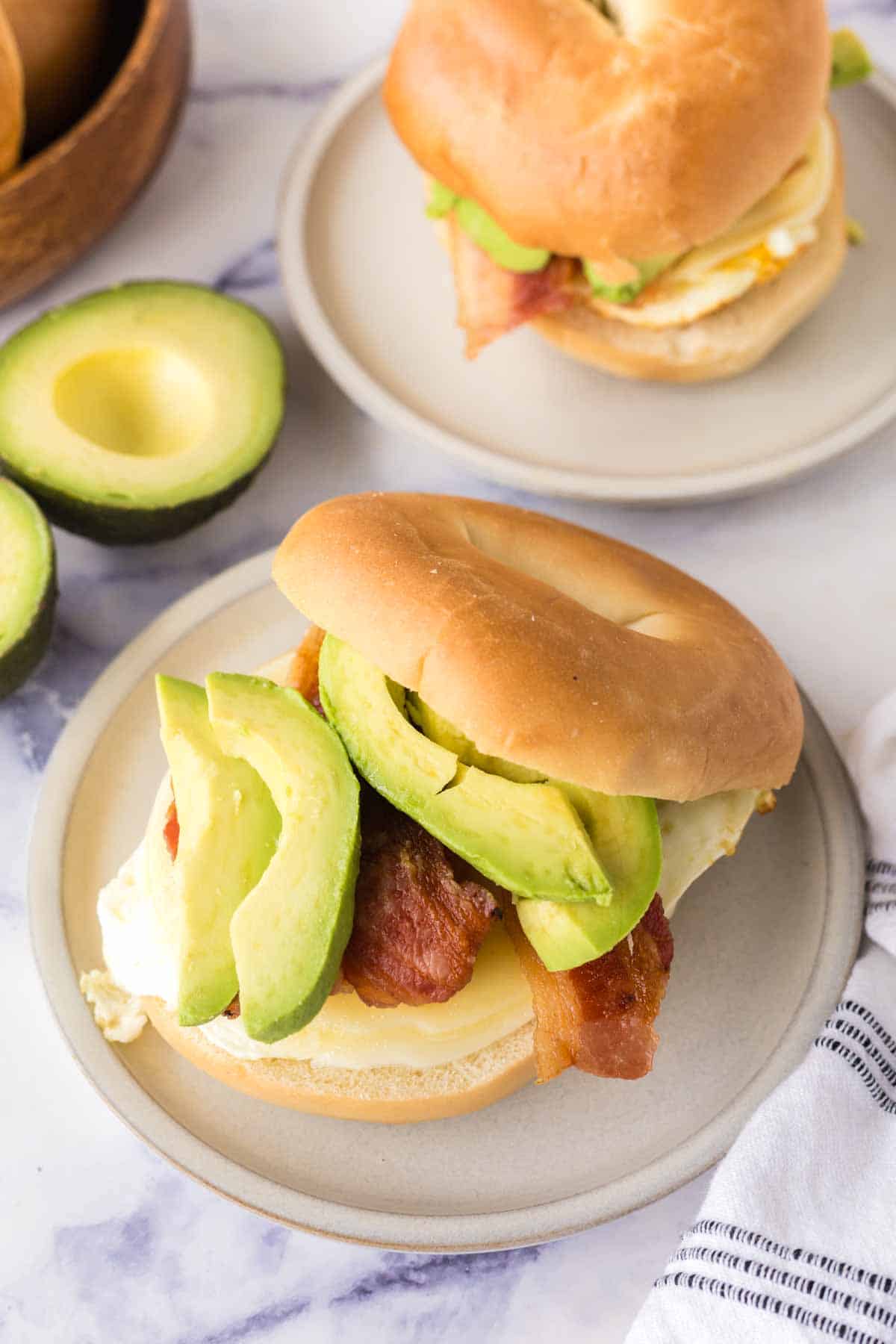 top aesthetic view of a bagel sandwich