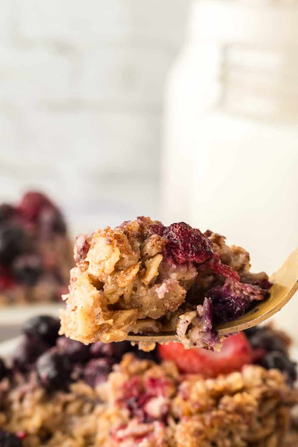 POV forkful of a bite of bake oatmeal