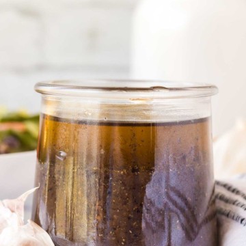 small glass jar with balsamic vinaigrette