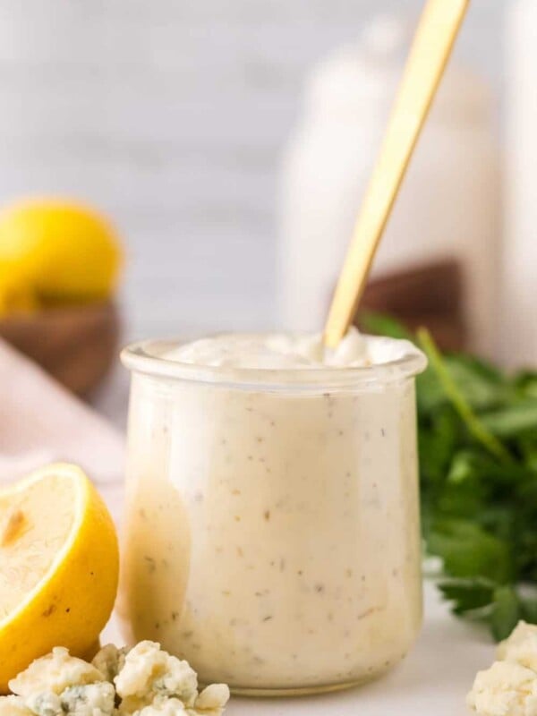 small jar of homemade blue cheese dressing