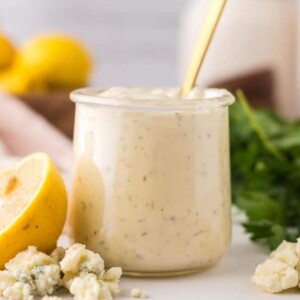 small jar of homemade blue cheese dressing