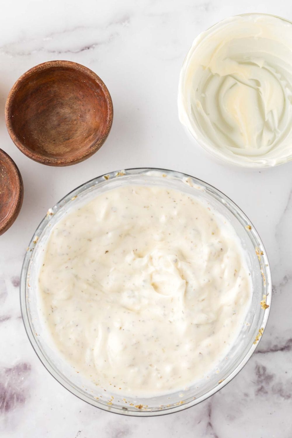 clear mixing bowl with blue cheese dressing recipe